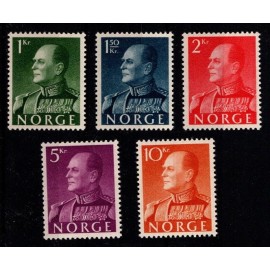 1959 - Norge - AFA 437-41 - Frimærke - Kong Olav V. - Komplet sæt - Postfrisk.